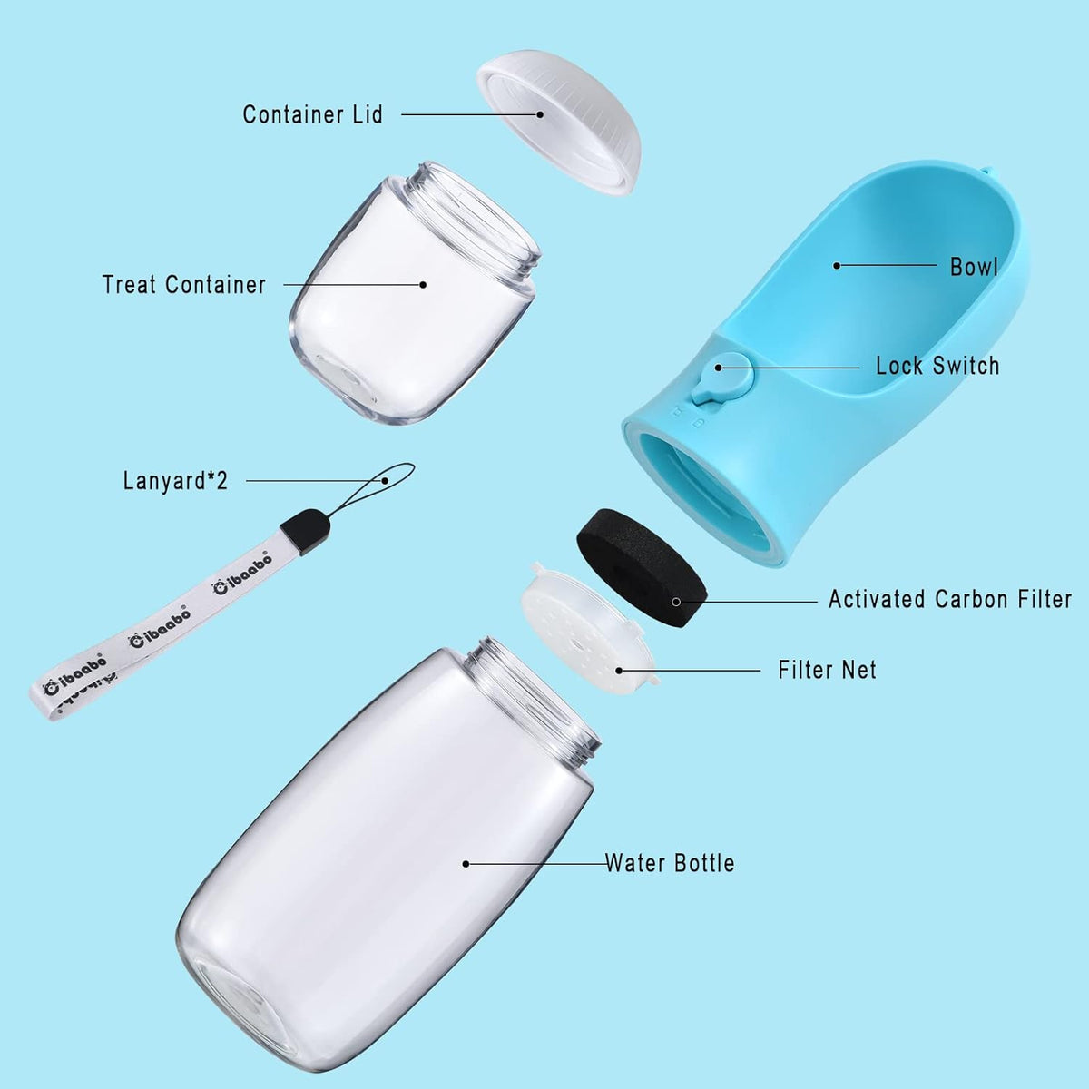 Cibaabo Dog Water Bottle with Food Container & Filter