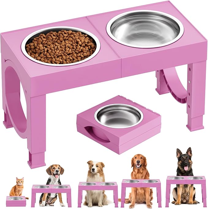 XIAZ Elevated Dog Bowl Stand | Adjustable Height, Stainless