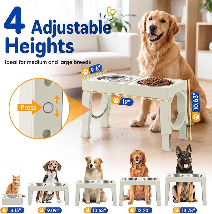 XIAZ Elevated Dog Bowl Stand | Adjustable Height, Stainless