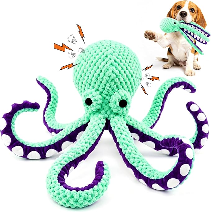 Fuufome Octopus Plush Dog Toy | Squeaky Crinkle Puppy Toy