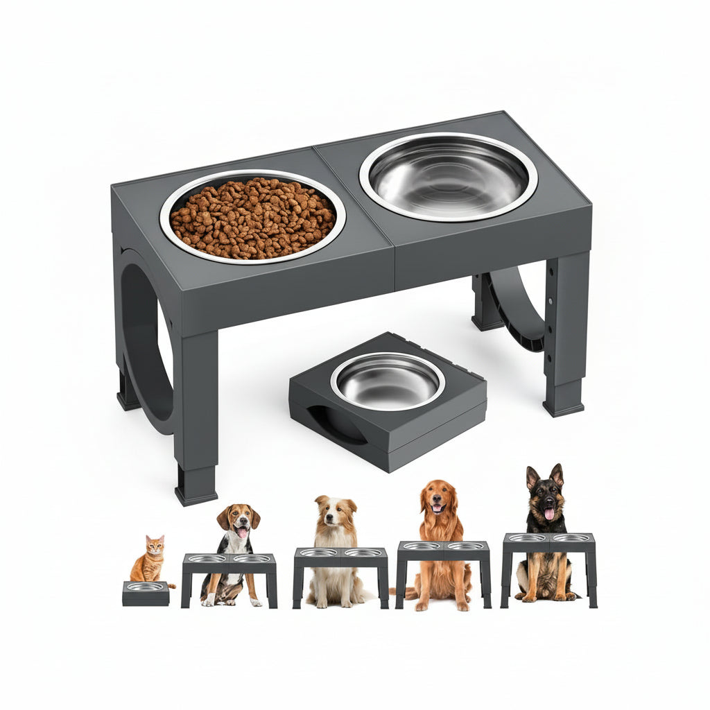 XIAZ Elevated Dog Bowl Stand | Adjustable Height, Stainless