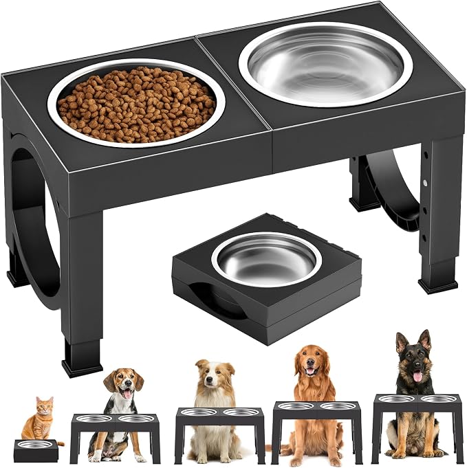 XIAZ Elevated Dog Bowl Stand | Adjustable Height, Stainless
