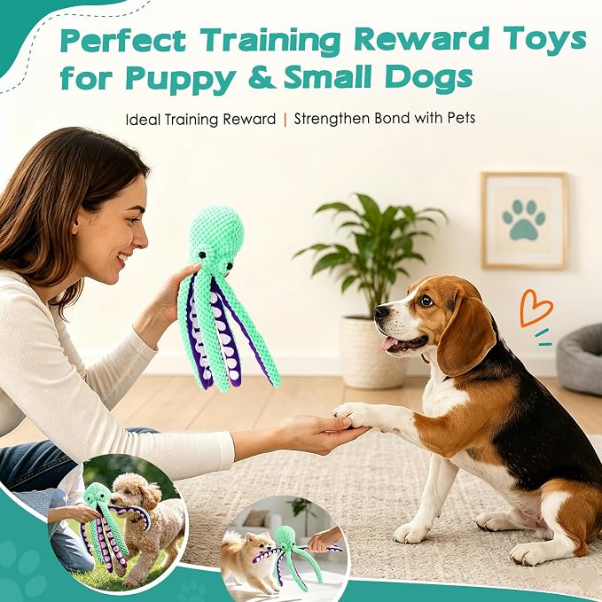 Fuufome Octopus Plush Dog Toy | Squeaky Crinkle Puppy Toy