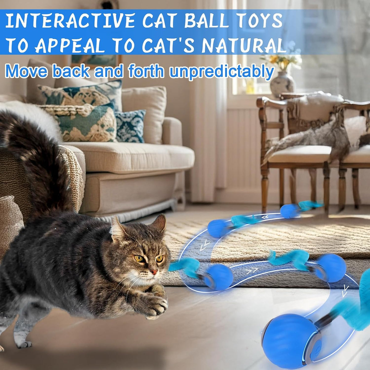 BABORUI Interactive Cat Ball | 2 Speeds, 3 Tails, Automatic
