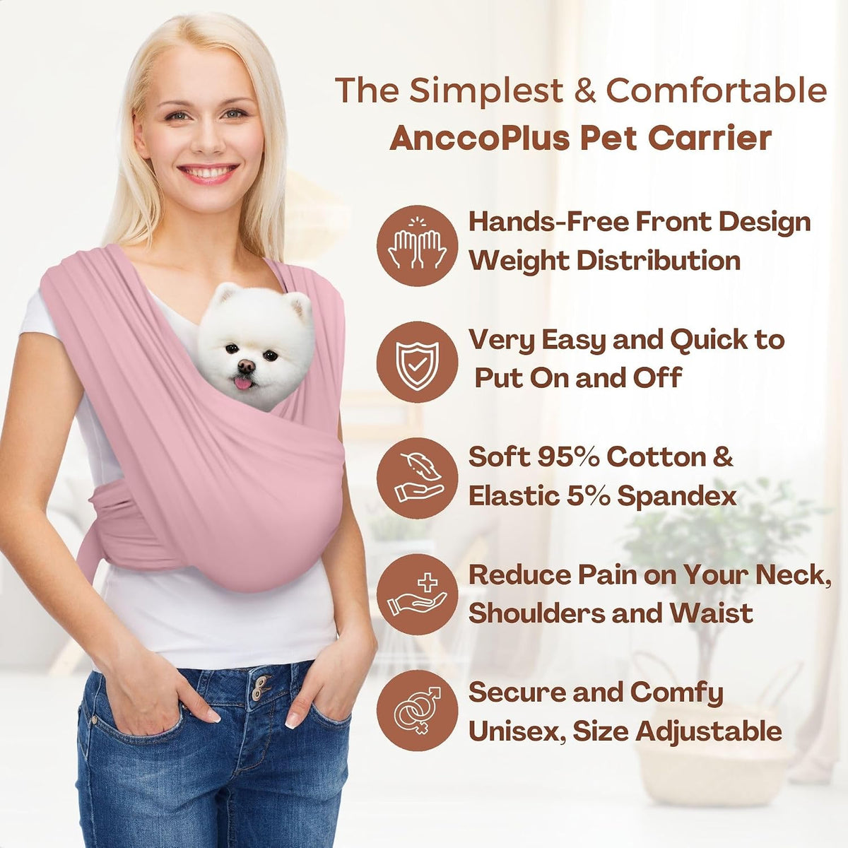 AnccoPlus Hands-Free Dog Sling Carrier | Small Dogs to 20lbs