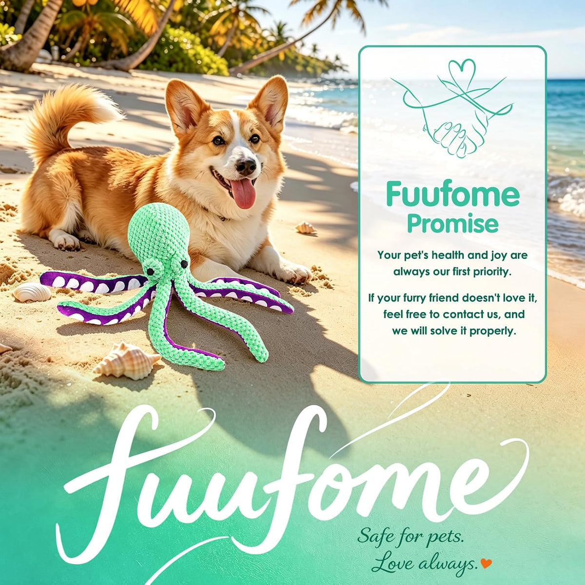 Fuufome Octopus Plush Dog Toy | Squeaky Crinkle Puppy Toy