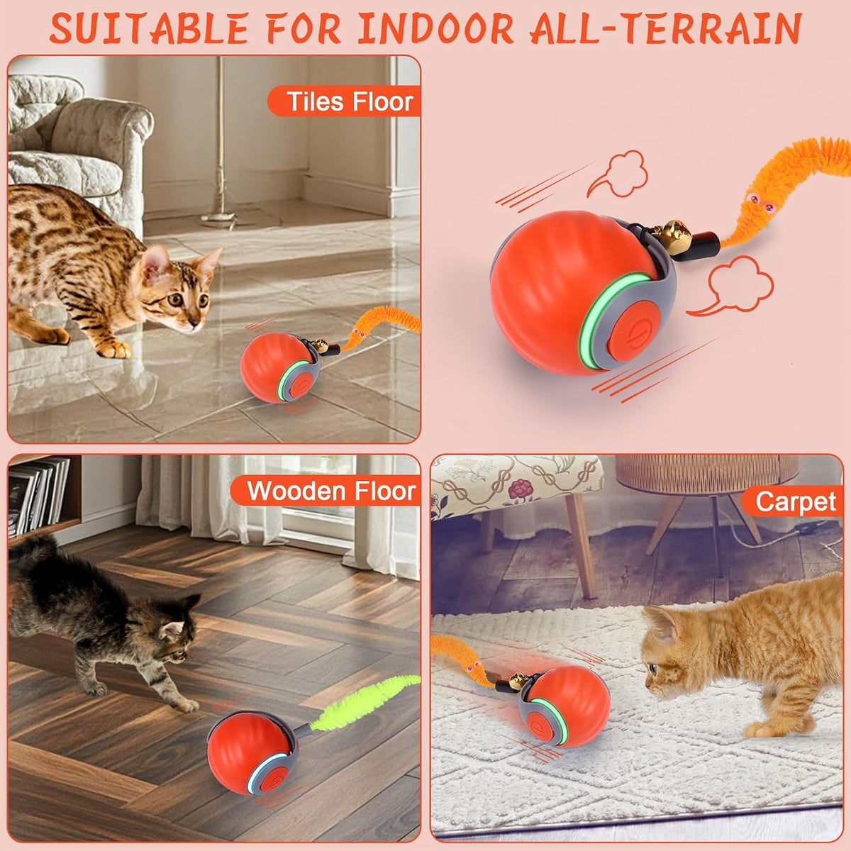 BABORUI Interactive Cat Ball | 2 Speeds, 3 Tails, Automatic