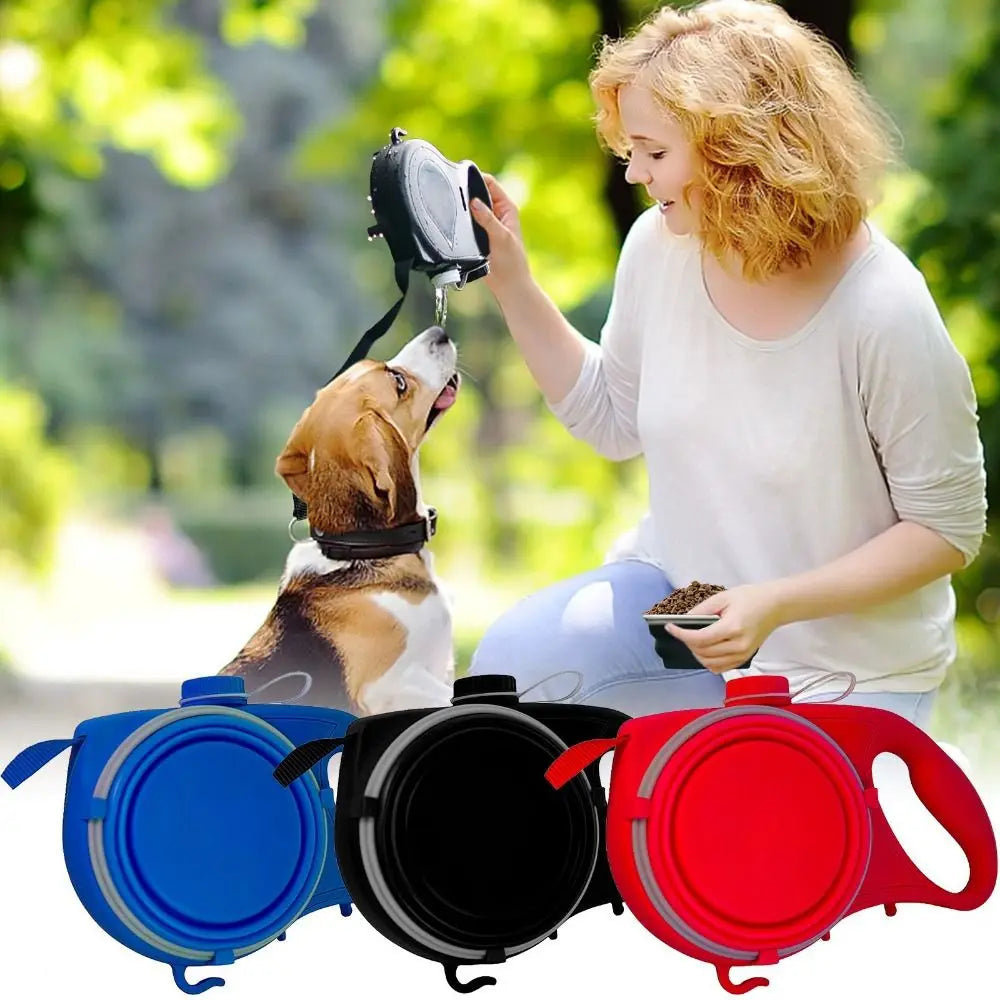 Retractable Dog Leash with Water Bottle, Bowl & Bag Holder
